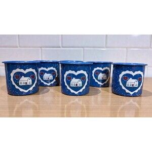 Vintage Tres Troqueles Enamelware Blue Speckled Cups | Cottage House | Set Of 6